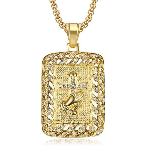 hip hop stainless steel gold color fulled crystal double hands prayer pendant necklace hip hop link chain necklace for men, Silver
hip hop stainless steel gold color fulled crystal double hands prayer pendant necklace hip hop link chain necklace for men, Silver
