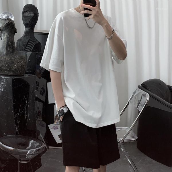 summer cotton solid color loose trend short-sleeved men's t-shirt1, White;black
summer cotton solid color loose trend short-sleeved men's t-shirt1, White;black