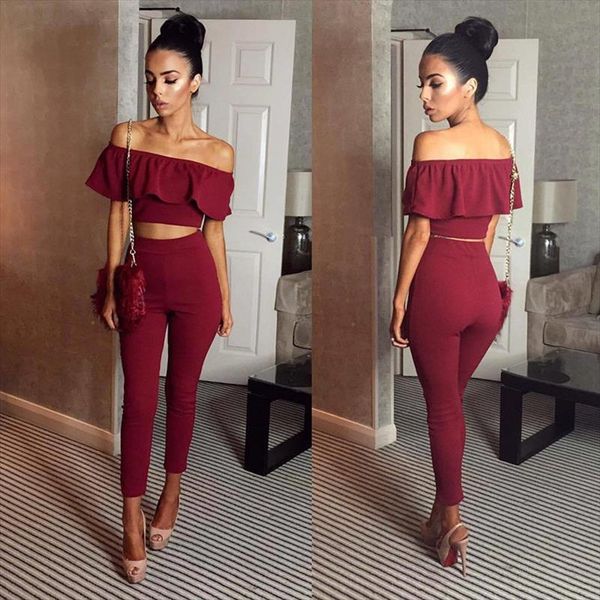 off shoulder solid womens two piece set casual bodycon ruffles crop sets elegant pants tracksuit slim 2 piece set, Gray
off shoulder solid womens two piece set casual bodycon ruffles crop sets elegant pants tracksuit slim 2 piece set, Gray