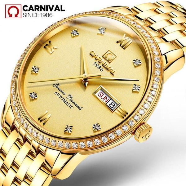 wristwatches carnival automatic self wind mechanical watch mens luxury gold stainless steel strap simple business red diamond date men watch, Slivery;brown
wristwatches carnival automatic self wind mechanical watch mens luxury gold stainless steel strap simple business red diamond date men watch, Slivery;brown