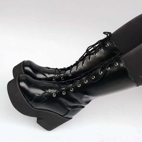 boots women's winter motorcycle high platform lace-up mid-calf with side zip, Black
boots women's winter motorcycle high platform lace-up mid-calf with side zip, Black