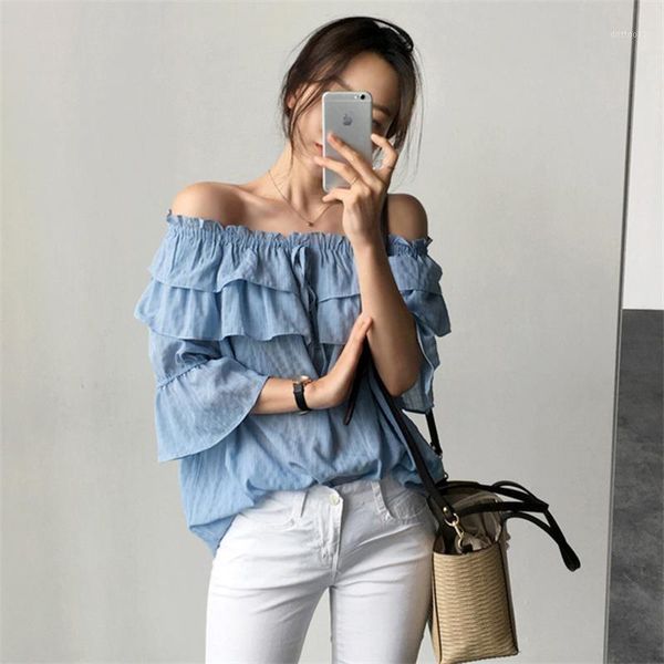 women's blouses & shirts loose word collar strapless straps ruffled shirt1, White