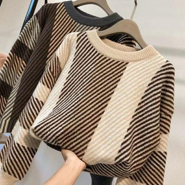 pullovers women soft winter o neck sweaters chic korea womens pullover sweet student striped knitted loose sweater, White;black
pullovers women soft winter o neck sweaters chic korea womens pullover sweet student striped knitted loose sweater, White;black