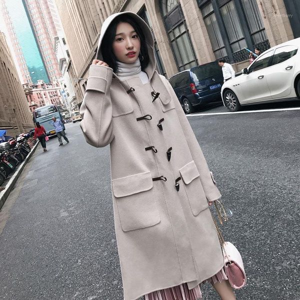 solid horn buckle women's jacket pockets hooded korean womens fashion coat casual loose long wool blend ladies coat women 20201, Black
solid horn buckle women's jacket pockets hooded korean womens fashion coat casual loose long wool blend ladies coat women 20201, Black