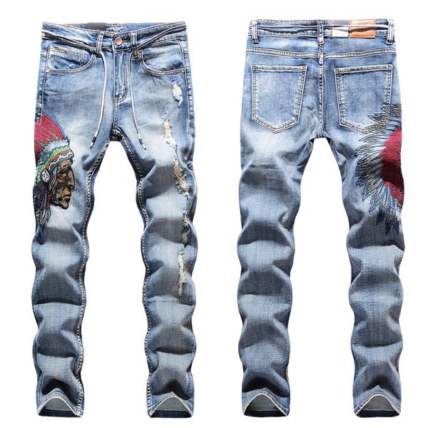 men new hipster stereoscopic trendman skinny indian embroidered hole jeans with small straight pencil pants ripped trousers q0105, Black;white
men new hipster stereoscopic trendman skinny indian embroidered hole jeans with small straight pencil pants ripped trousers q0105, Black;white