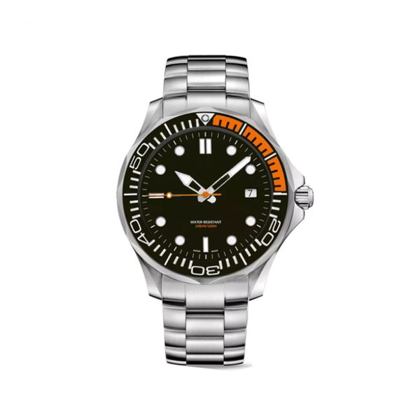 luxury new men automatic mechanical watch silver black blue rose gold james bond 007 ceramic bezel crystal sapphire, Slivery;brown
