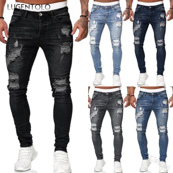 men's jeans mens shredded white slim denim trousers fashion old feet casual solid distressed lugentolo1, Blue
men's jeans mens shredded white slim denim trousers fashion old feet casual solid distressed lugentolo1, Blue