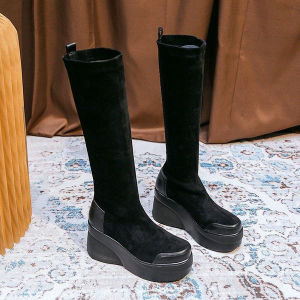 2021 autumn women mid calf boots fashion wedge shoes high platform stretch cloth sock boots black flock for women shoes
2021 autumn women mid calf boots fashion wedge shoes high platform stretch cloth sock boots black flock for women shoes