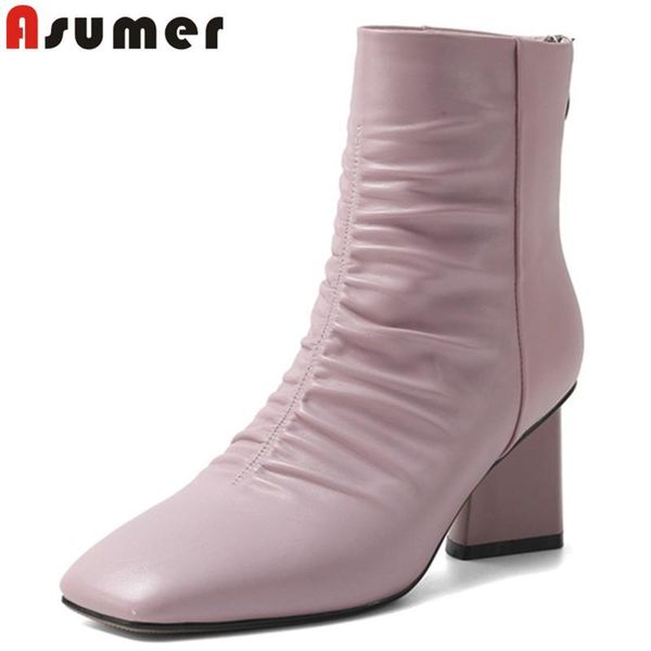 boots asumer 2021 genuine leather ankle women square toe thick heel dress shoes autumn winter pleated ladies, Black
boots asumer 2021 genuine leather ankle women square toe thick heel dress shoes autumn winter pleated ladies, Black