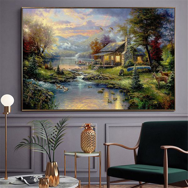 farmhouse poster nature modern thomas kinkade landscape oil painting canvas prints home decoration maison mountain lake art
farmhouse poster nature modern thomas kinkade landscape oil painting canvas prints home decoration maison mountain lake art