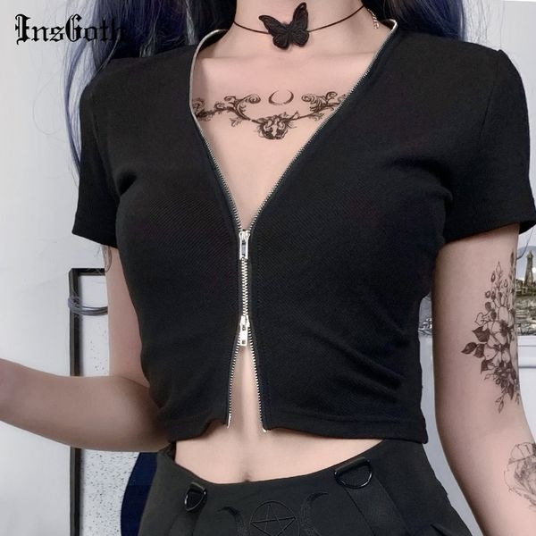 insgoth v-neck bodycon women harajuku streetwear black short sleeve zipper t-shirt summer gothic crop female y200824, White
insgoth v-neck bodycon women harajuku streetwear black short sleeve zipper t-shirt summer gothic crop female y200824, White