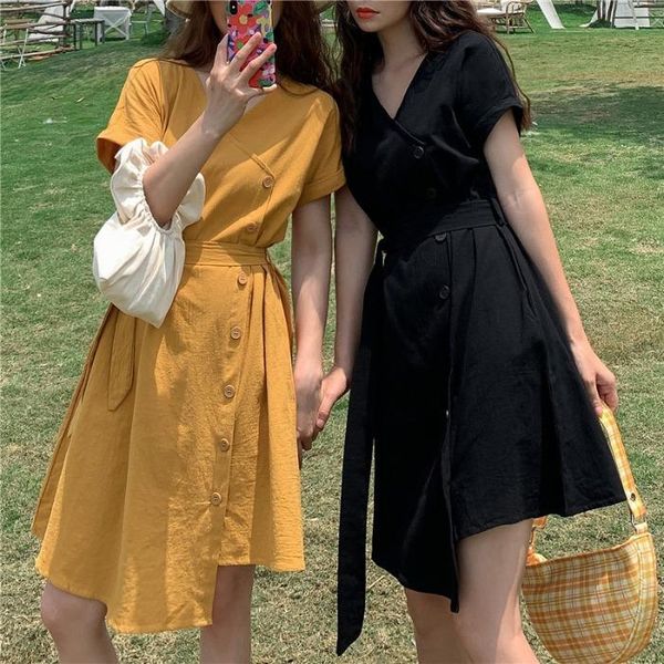 summer button waist show thin v-neck irregular design sense foreign short sleeve long and medium length dress female kg-812, Black;gray
summer button waist show thin v-neck irregular design sense foreign short sleeve long and medium length dress female kg-812, Black;gray