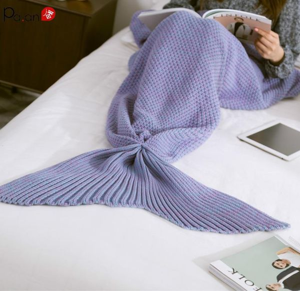 

pa.an winter blanket knitted mermaid tail thinken crochet anti-pilling nap sleep bag cozy profile christmas blanket