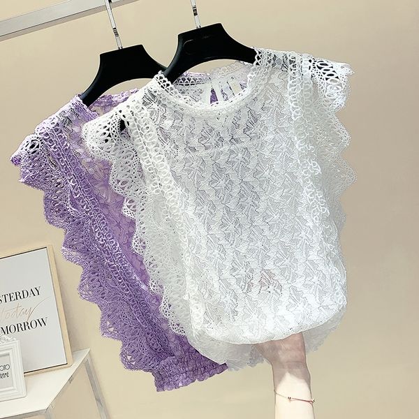mumuzi lace shirt summer new women's slimming blouses mesh sleeveless hollow out white shirt purple elegant y200622
mumuzi lace shirt summer new women's slimming blouses mesh sleeveless hollow out white shirt purple elegant y200622