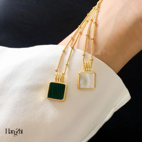 hangzhi 2020 new vintage green square malachite shell pendant geometric short clavicle necklace for women party jewelry, Silver
hangzhi 2020 new vintage green square malachite shell pendant geometric short clavicle necklace for women party jewelry, Silver