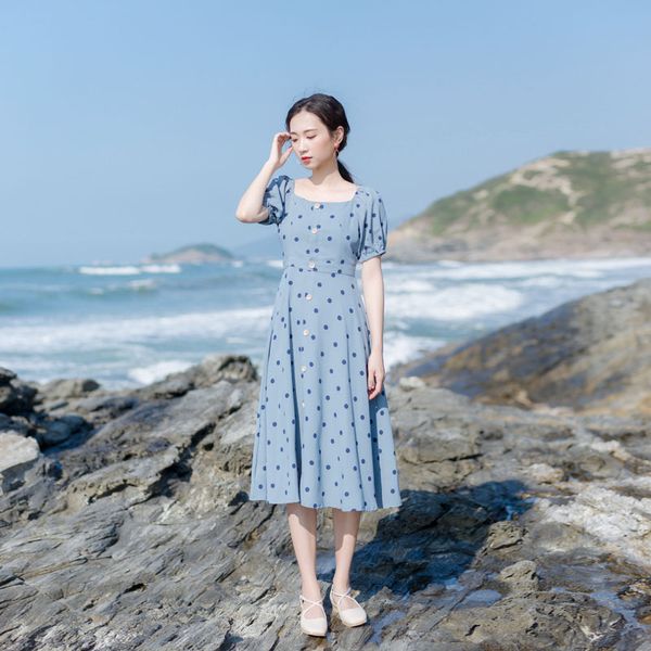 xs s l new summer 2020 women long dress short sleeve blue polka dot print square collar slim mid-calf office lady, Black;gray
xs s l new summer 2020 women long dress short sleeve blue polka dot print square collar slim mid-calf office lady, Black;gray