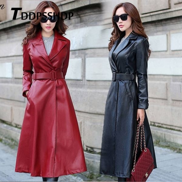 black and red color long spring thick women leather coat long sleeve waist strap pocket female jacket 201030
black and red color long spring thick women leather coat long sleeve waist strap pocket female jacket 201030