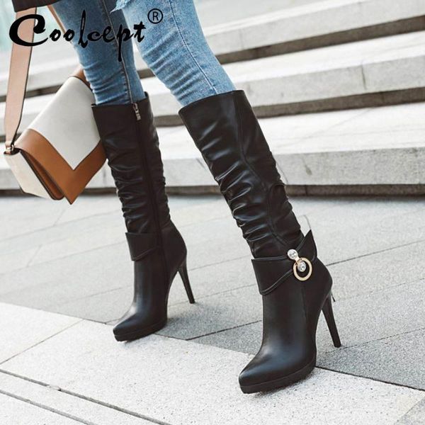 boots coolcept women knee high fashion platform thin heels shoes crystal work party winter warm mujer zapatos size 34-40, Black
boots coolcept women knee high fashion platform thin heels shoes crystal work party winter warm mujer zapatos size 34-40, Black
