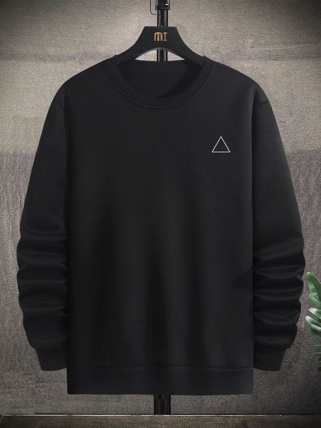 men geo print thermal lined sweatshirt i1dj#, Black