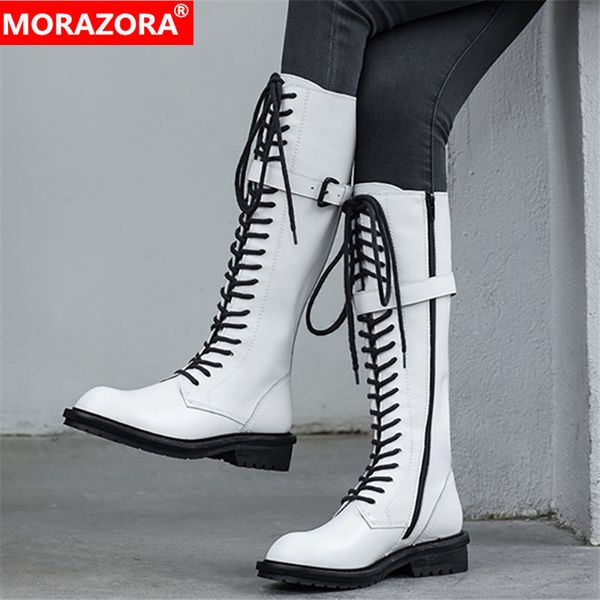 morazora winter 2020 fashion knee high low heel round toe lace up shoes genuine leather black white women boots 1026
morazora winter 2020 fashion knee high low heel round toe lace up shoes genuine leather black white women boots 1026