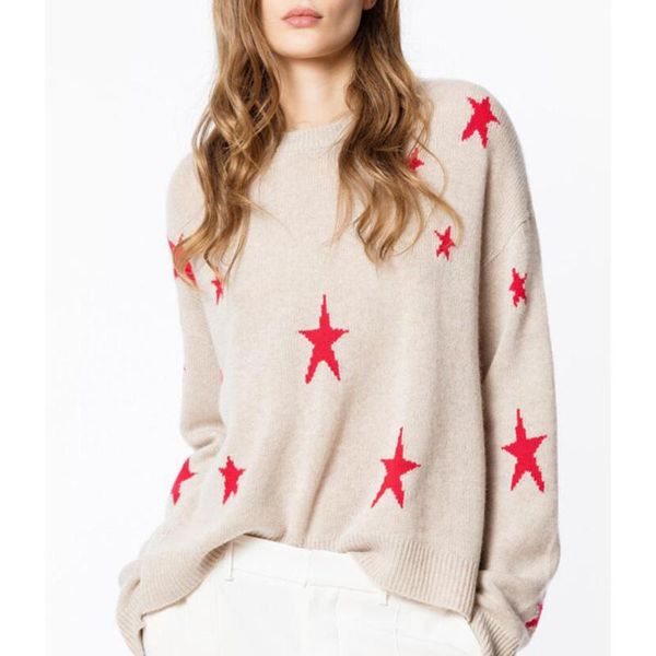 100% cashmere women sweater 2020 new star printing round neck long sleeve loose casual pullovers, White;black
100% cashmere women sweater 2020 new star printing round neck long sleeve loose casual pullovers, White;black