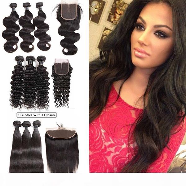8a brazilian virgin hair bundles with closure straight body wave human hair weave with lace frontal closure loose wave hair extensions, Black
8a brazilian virgin hair bundles with closure straight body wave human hair weave with lace frontal closure loose wave hair extensions, Black