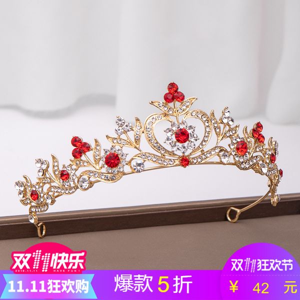 red headdress bride new korean crown hair ornament elegant female toast wedding dress accessories, Silver
red headdress bride new korean crown hair ornament elegant female toast wedding dress accessories, Silver