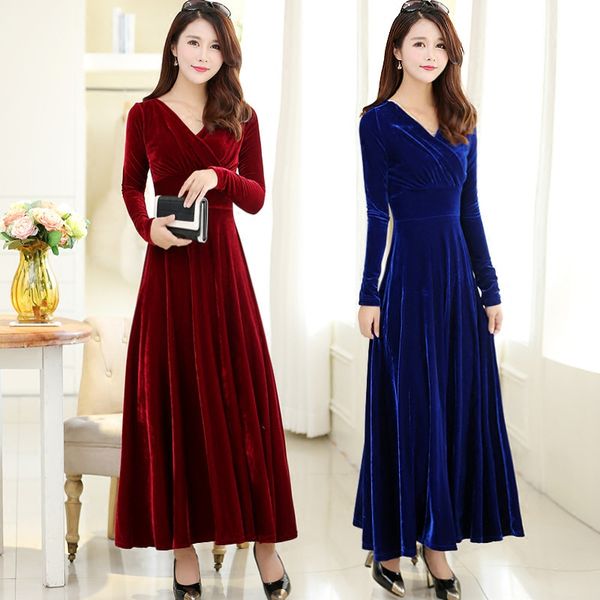 autumn vintage v-neck long sleeve ankle-length a-line gold velvet simple wine red blue black plus size club coctail dresse 9639 party
autumn vintage v-neck long sleeve ankle-length a-line gold velvet simple wine red blue black plus size club coctail dresse 9639 party