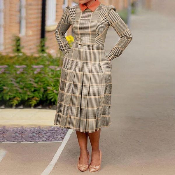retro women's fashion plaid long sleeve lapel high waist pocket mid-length dresses female autumn elegant dress vestidos, Black;gray
retro women's fashion plaid long sleeve lapel high waist pocket mid-length dresses female autumn elegant dress vestidos, Black;gray