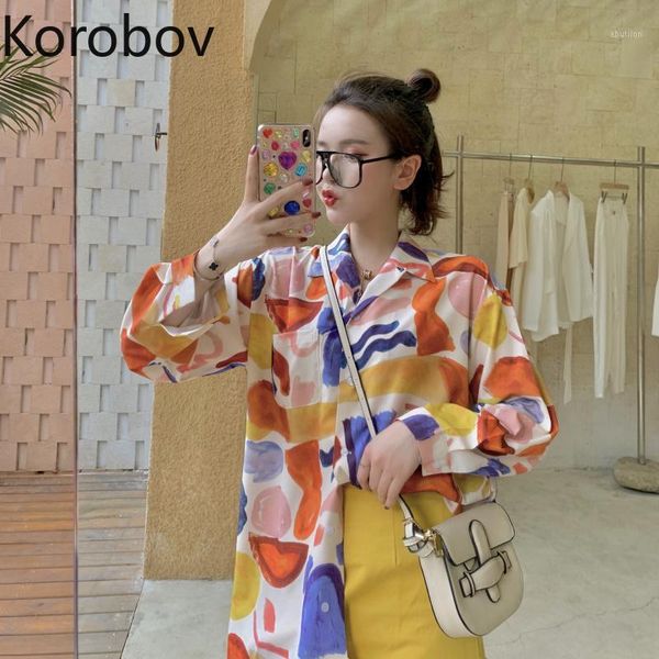 women's blouses & shirts korobov retro oil paint print loose blouse women turn down collar long sleeve single breast blusas causal holi, White
women's blouses & shirts korobov retro oil paint print loose blouse women turn down collar long sleeve single breast blusas causal holi, White
