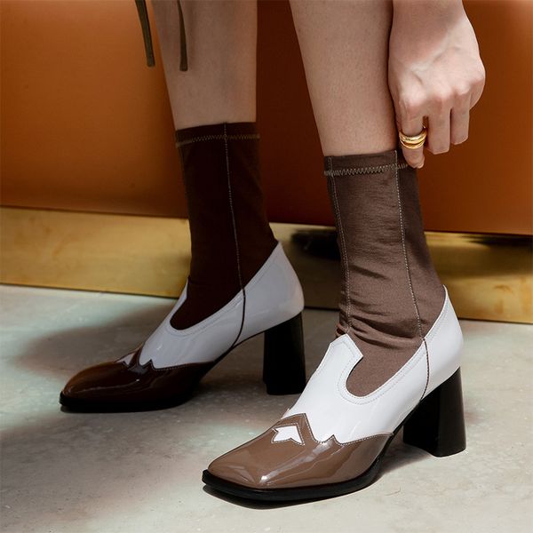 new runway 2021 square toe sock ankle boots women chunky high heels winter party shoes woman brown patchwork boots, Black
new runway 2021 square toe sock ankle boots women chunky high heels winter party shoes woman brown patchwork boots, Black