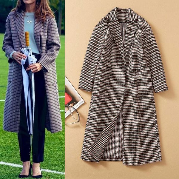 women's wool & blends winter 2021 europe station street fashion wear british style suit collar thousand bird plaid coat, Black
women's wool & blends winter 2021 europe station street fashion wear british style suit collar thousand bird plaid coat, Black