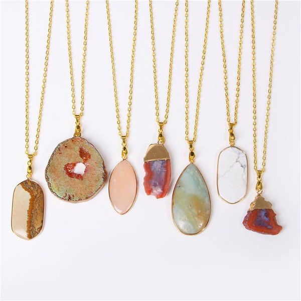 pendant necklaces druzy agates necklace for women men crystal quartz slice charms collar brincos chain natural stone, Silver
pendant necklaces druzy agates necklace for women men crystal quartz slice charms collar brincos chain natural stone, Silver