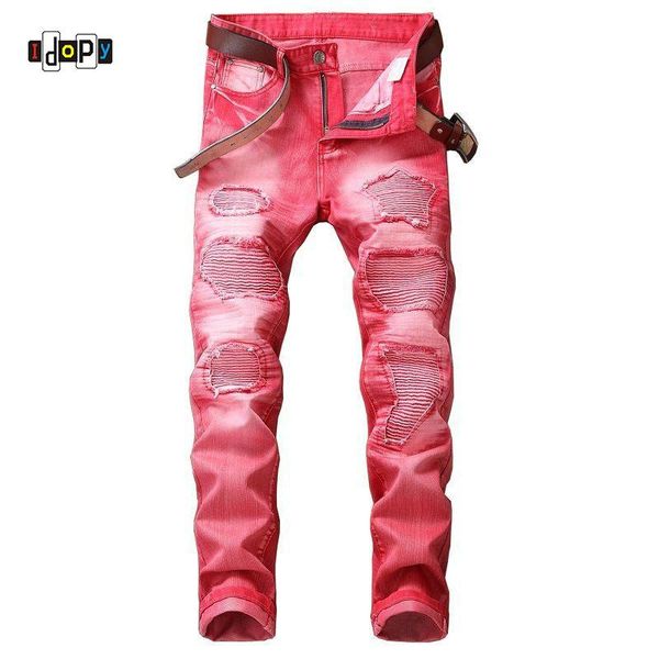 idopy men`s hip hop jeans street style ripped distressed designer stretch straight biker denim pants joggers for male, Blue
idopy men`s hip hop jeans street style ripped distressed designer stretch straight biker denim pants joggers for male, Blue