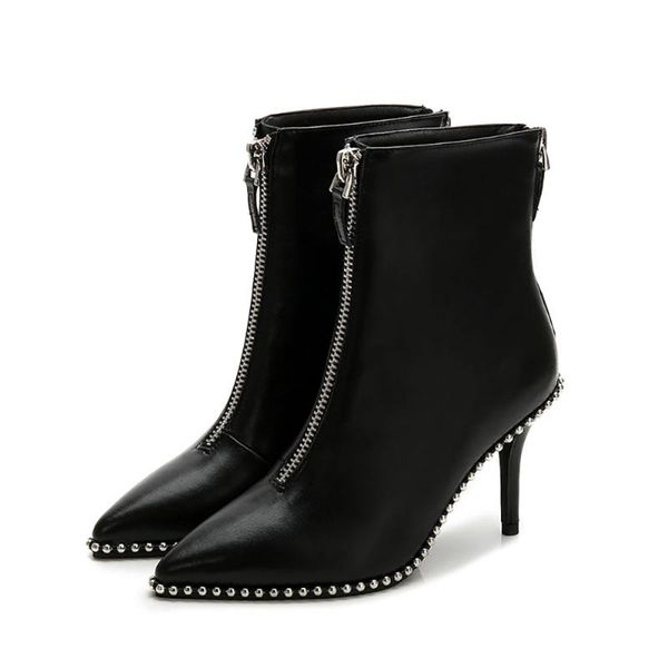 pointed toe leather boots women zipper autumn winter women ankle boots high heels metal decoration shoes size 34 females, Black
pointed toe leather boots women zipper autumn winter women ankle boots high heels metal decoration shoes size 34 females, Black