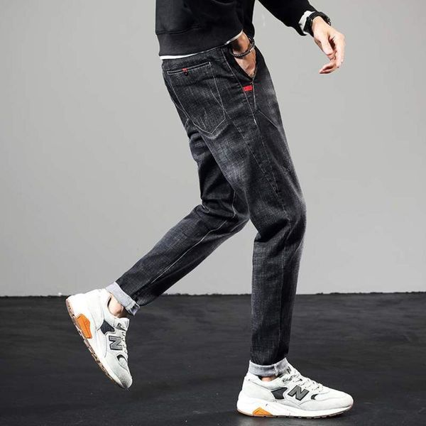 jeans korean slim elastic leggings youth trend men's pants, Blue