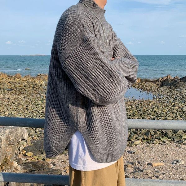 men's sweaters 2021 winter youth loose solid color simple korean half high neck sweater fashion casual split pullover, White;black
men's sweaters 2021 winter youth loose solid color simple korean half high neck sweater fashion casual split pullover, White;black