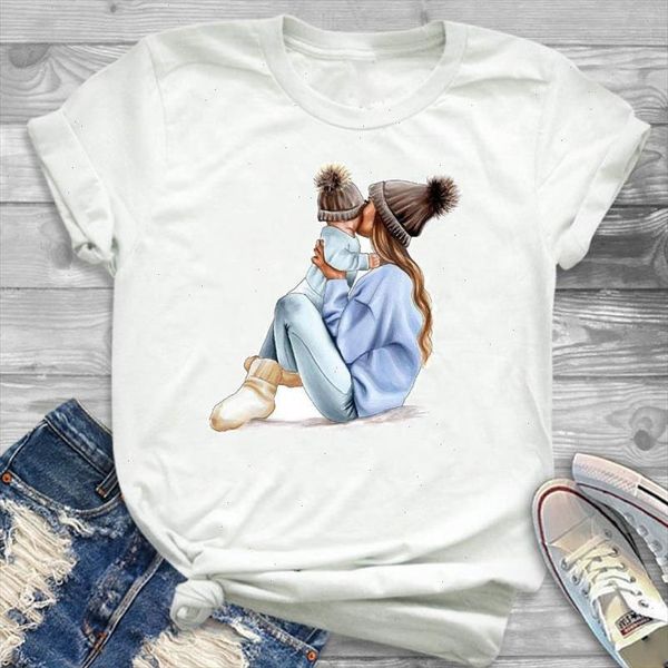 2021 women shirt painting mom boy girl female mother ladies womens short sleeve t shirt graphic printed tshirt, White
