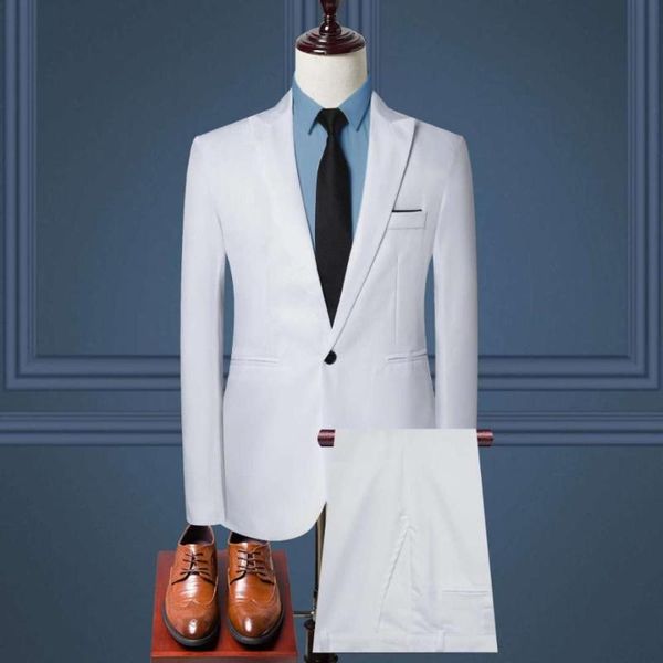 2021 fashion men's thin casual business suit suit korean version of the slim two-piece jacket pants, White;black
2021 fashion men's thin casual business suit suit korean version of the slim two-piece jacket pants, White;black