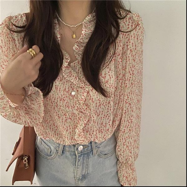 sweet romantic french retro v neck floral chiffon 2021 chic vintage cute print ruffles flare sleeves shirt, White
sweet romantic french retro v neck floral chiffon 2021 chic vintage cute print ruffles flare sleeves shirt, White