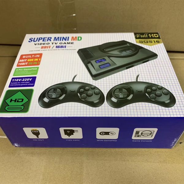 16bit Retro Sg816 Super Mini Md Tv Video Game Console For Sega Mega Drive Md 86 Games 8 Bit 605 Different Built-in Games 2 Gamepads