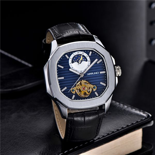 karuno mechanical for men's fashion automatic watch men moon phase square leather watches wristwatch clock, Slivery;brown
karuno mechanical for men's fashion automatic watch men moon phase square leather watches wristwatch clock, Slivery;brown