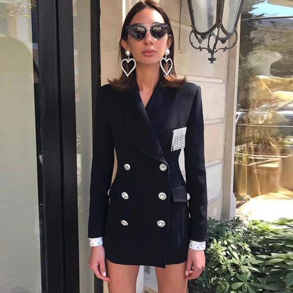 fashion 2018 designer blazer women's double breasted crystal diamonds buttons blazer coat1, White;black
fashion 2018 designer blazer women's double breasted crystal diamonds buttons blazer coat1, White;black