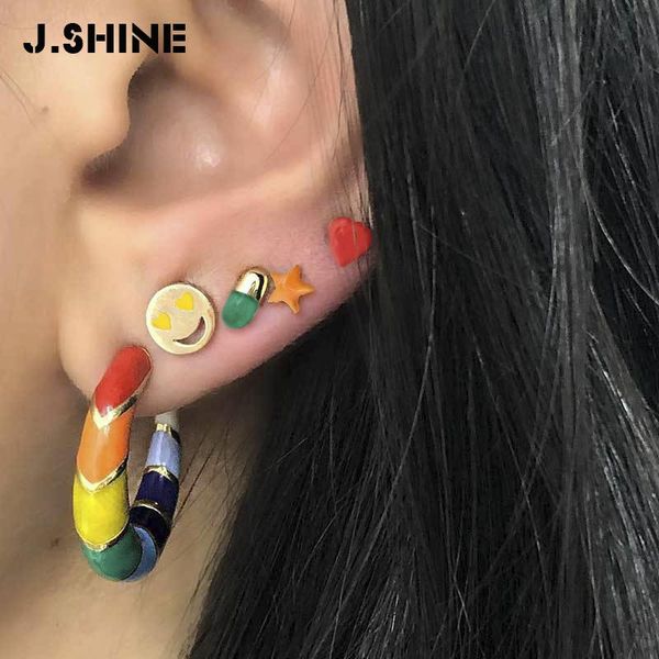 hoop & huggie jshine 5pcs/set fashion rainbow enamel earrings for women heart star shape small ear studs jewelry statement, Golden;silver
hoop & huggie jshine 5pcs/set fashion rainbow enamel earrings for women heart star shape small ear studs jewelry statement, Golden;silver