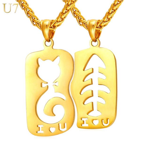 u7 cat & fish love necklace & pendant gold color stainless steel couple jewelry for women/men anniversary gift p924, Silver
u7 cat & fish love necklace & pendant gold color stainless steel couple jewelry for women/men anniversary gift p924, Silver