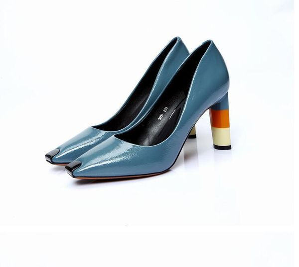dress shoes colored heel fashion women high metal square toe girls party wedding spring patent leather heels, Black
dress shoes colored heel fashion women high metal square toe girls party wedding spring patent leather heels, Black