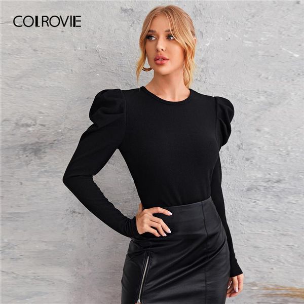 colrovie black solid gigot sleeve women autumn elegant tshirt office lady round neck slim fitted tees, White
colrovie black solid gigot sleeve women autumn elegant tshirt office lady round neck slim fitted tees, White