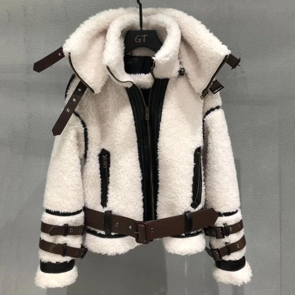 women's fur & faux real lamb wool coat women winter thicken warm short motorcycle jacket genuine leather sheepskin double layers collar, Black
women's fur & faux real lamb wool coat women winter thicken warm short motorcycle jacket genuine leather sheepskin double layers collar, Black