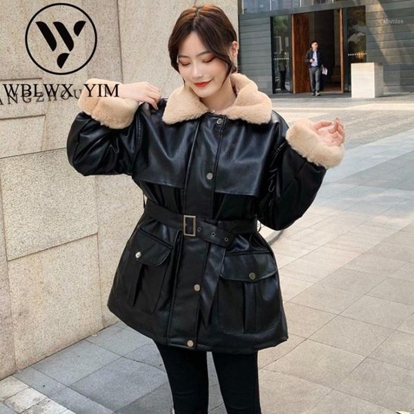 women's leather & faux winter jacket women fur collar warm lined pu female single breasted motorcycle thick outwear1, Black
women's leather & faux winter jacket women fur collar warm lined pu female single breasted motorcycle thick outwear1, Black