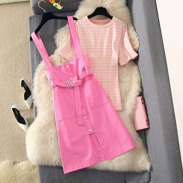 fashion summer dress two-piece set womens outfits striped short sleeve t-shirt +denim straps pink dress ladies dresses suit1, White
fashion summer dress two-piece set womens outfits striped short sleeve t-shirt +denim straps pink dress ladies dresses suit1, White